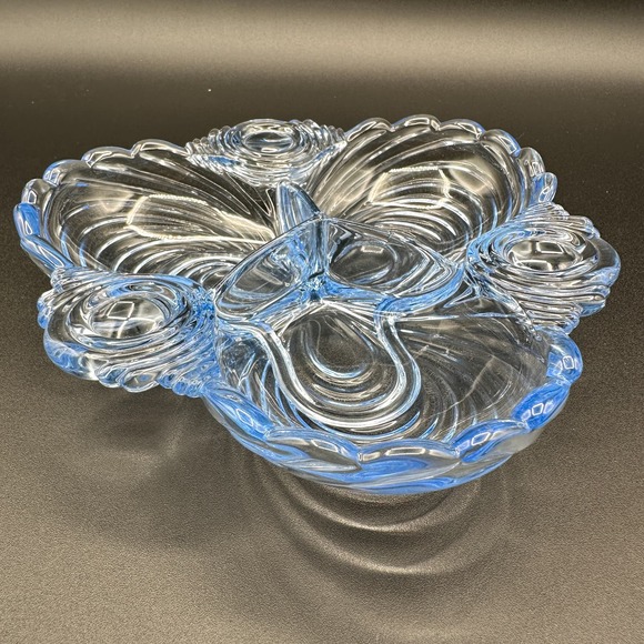 Cambridge Glass Caprice Moonlight Blue Divided Relish Dish Vintage - Picture 6 of 13